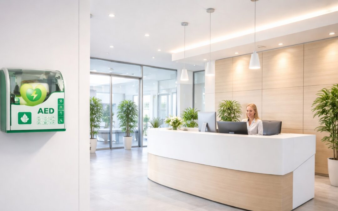 AED hangt bij de receptie